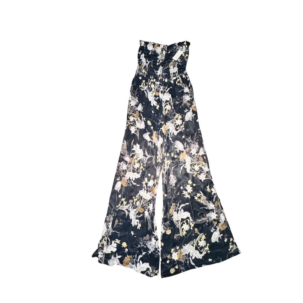 Anthropologie Pilcro Smocked Printed Jumpsuit Women's Size XS Black Floral NWT